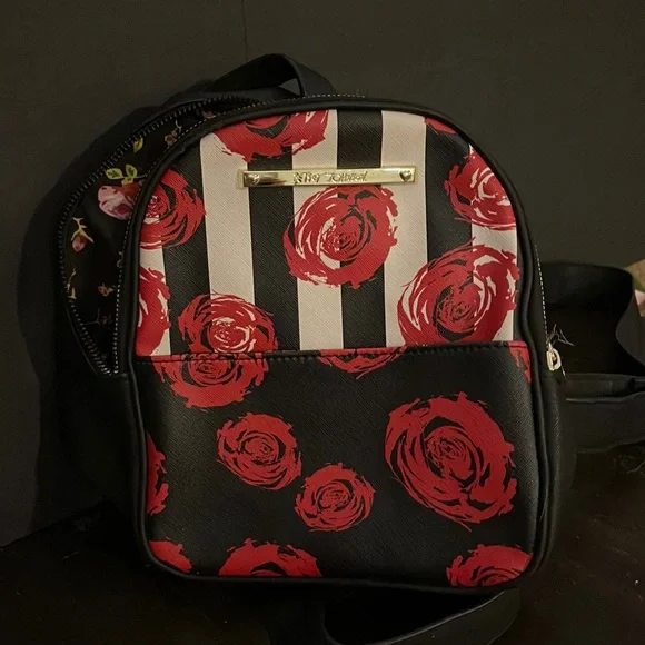 Betsey Johnson mini backpack w/tags BETSEY JOHNSON Black Mini Backpack With Floral Design Pre  main image 3